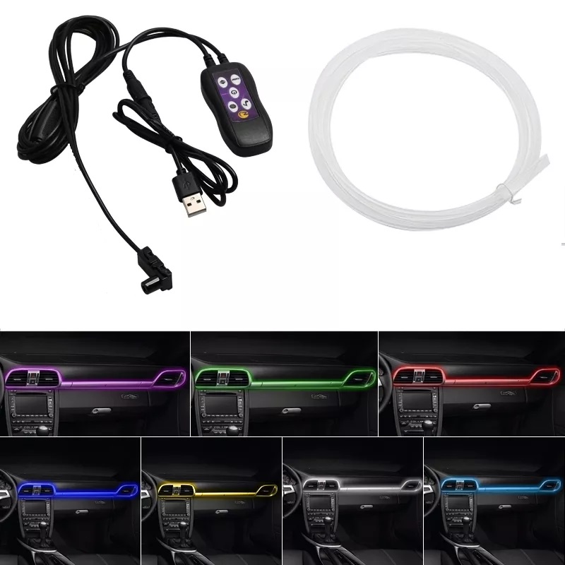 Ambientní LED RGB USB osvětlení do auta, 3m 12V dálkový ovladač