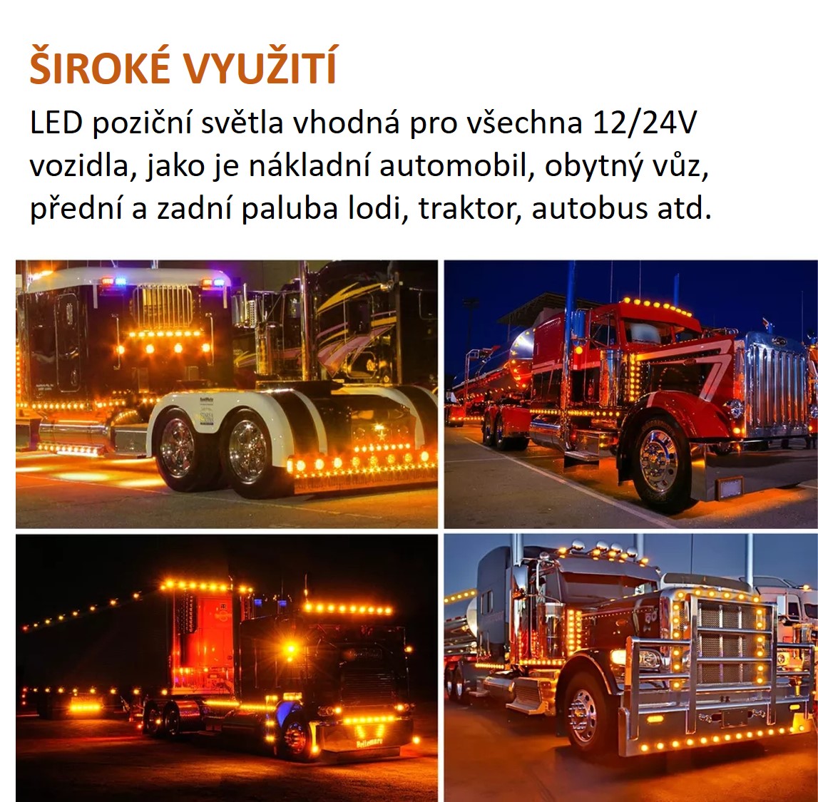 4x LED poziční obrysové světlo 12/24V 6SMD, oranžové