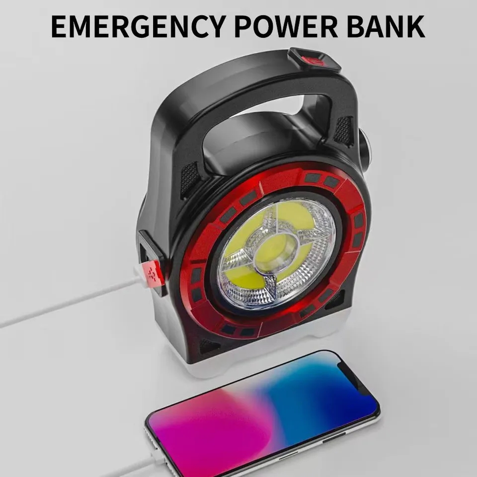 LED solární multifunkční svítilna - baterka s vestavěnou dobíjecí baterií, 9 LED 300lm 20W 2400mAh, s powerbankou