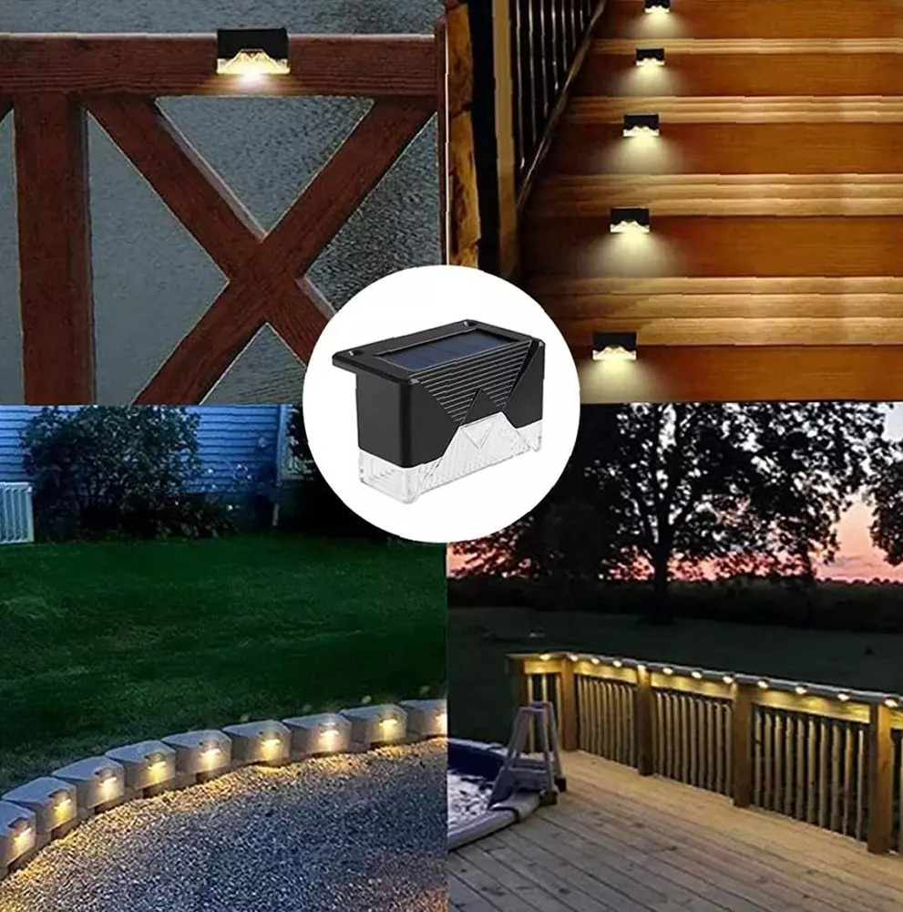 LED solární venkovní světlo na schody, zábradlí nebo zídky, barva studená bílá, sada 4ks