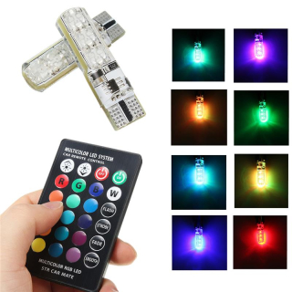 RGB LED autožárovky W5W T10 s dálkovým ovládáním, 2ks